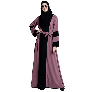 Dual colored Dubai style abaya- Black-Puce Pink